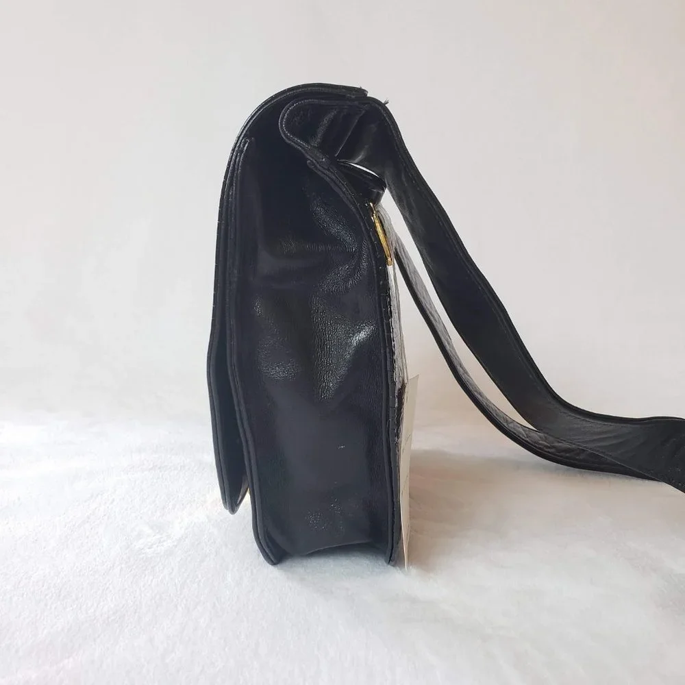 VINTAGE Atalla Handbags Leather Saddlebag Press Lock Deadstock Black Gold - Picture 3 of 12